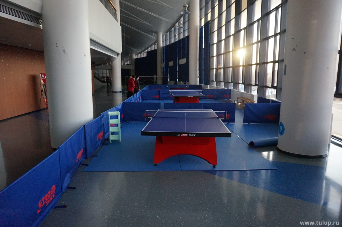 Интерьеры арены. Главный холл: столы для настольного тенниса.